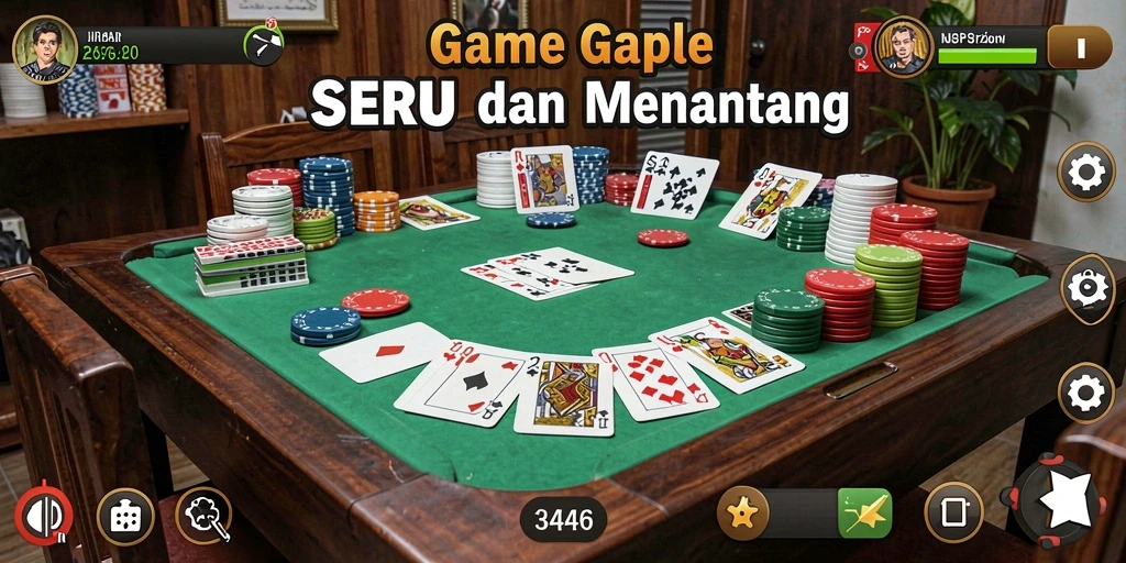 Tampilan seru gameplay Gaple dengan pemain yang bersaing.