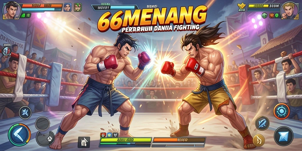 Screenshot menampilkan aksi pertarungan karakter di 66MENANG.