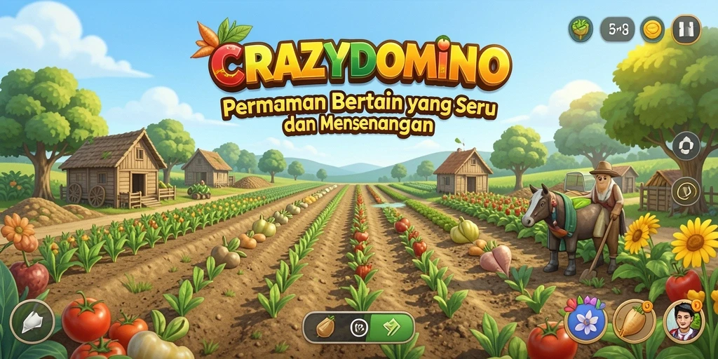 Tampilan gameplay <strong>CRAZYDOMINO</strong> yang seru dalam bertani.
