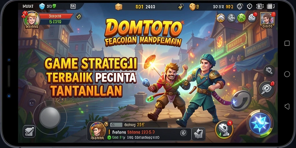 Tangkapan layar utama DOMTOTO menampilkan aksi gameplay strategi yang dinamis.