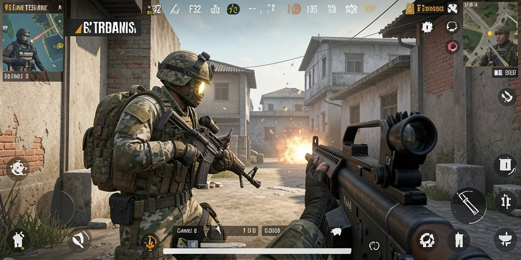 Tangkapan layar F32 menampilkan aksi seru dalam pertempuran FPS.