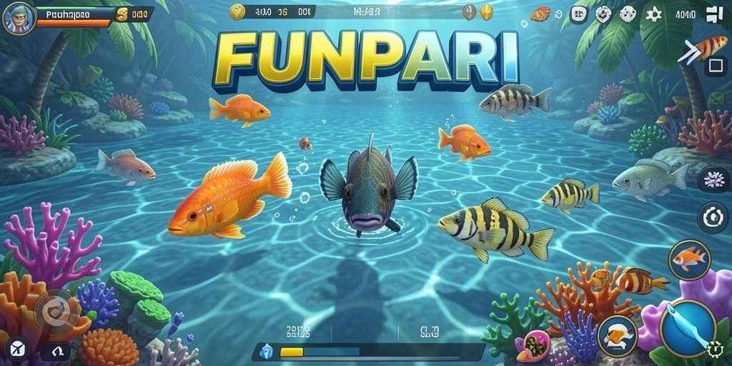 Tampilan gameplay menarik dari FUNPARI saat menembak ikan.