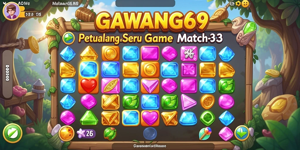 Tangkapan layar utama GAWANG69 menunjukkan gameplay Match-3 yang seru.
