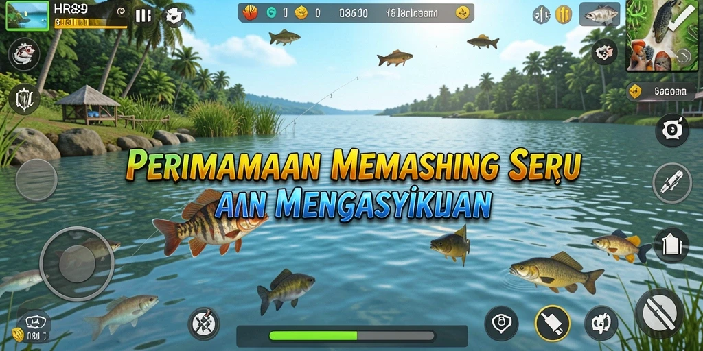 Tampilan gameplay menarik dalam HR89 saat pemain mencoba menangkap ikan.