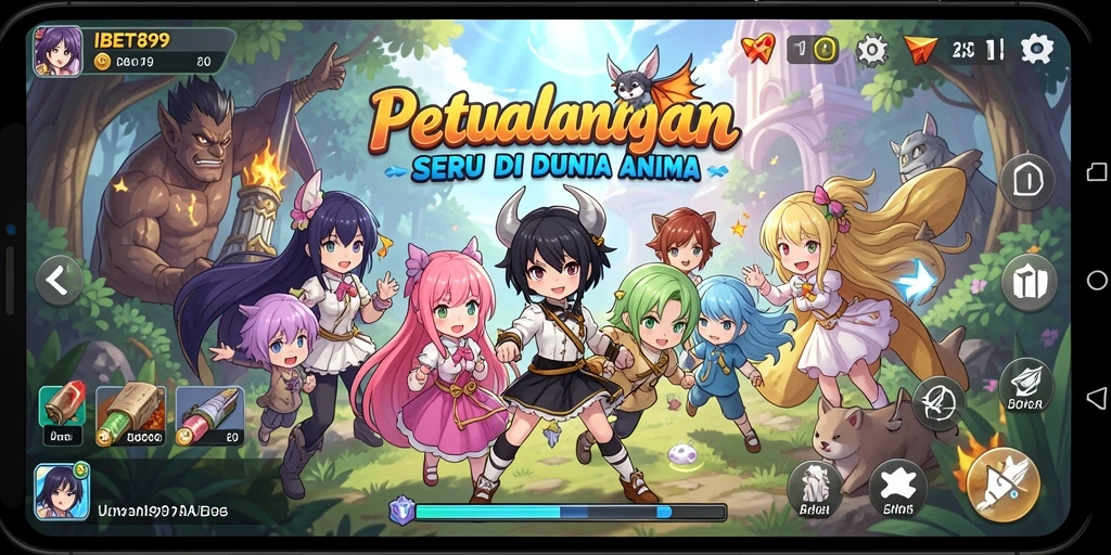 Tampilan gameplay menakjubkan dari IBET899 dengan karakter anime yang dinamis.
