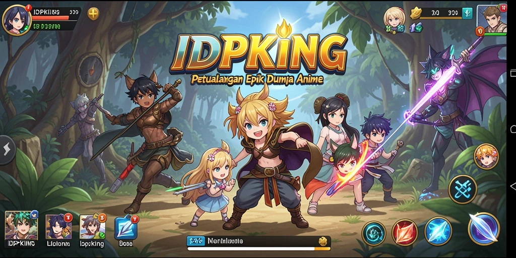 Tampilan gameplay IDPKING yang penuh aksi dan karakter anime.