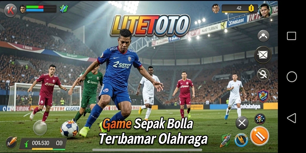Screenshot LITETOTO menampilkan aksi seru dalam permainan sepak bola.