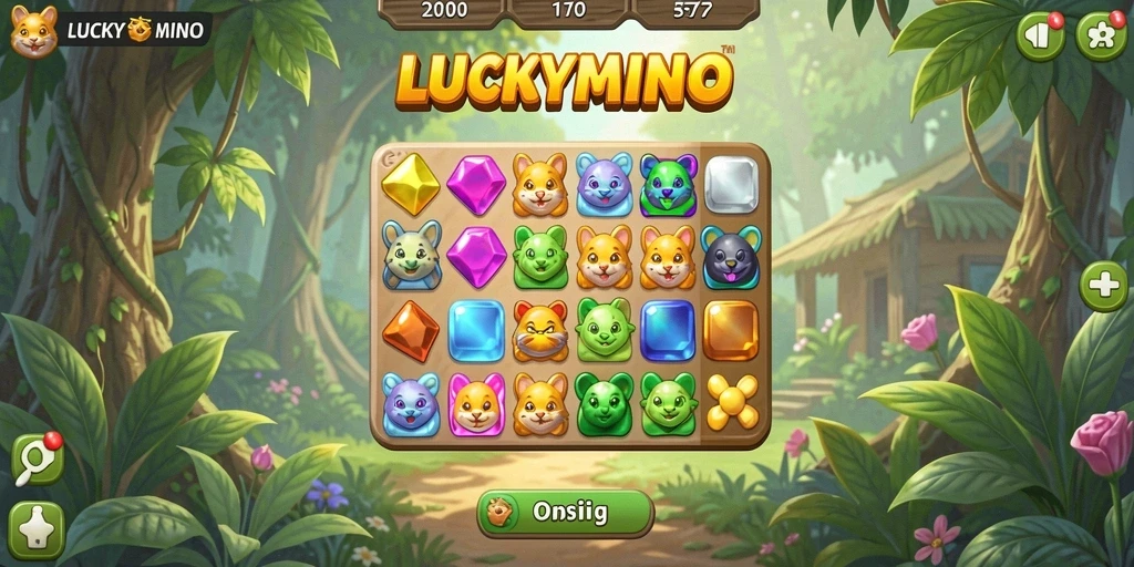 Tangkapan layar gameplay LUCKYMINO dengan elemen Match-3 yang menarik.