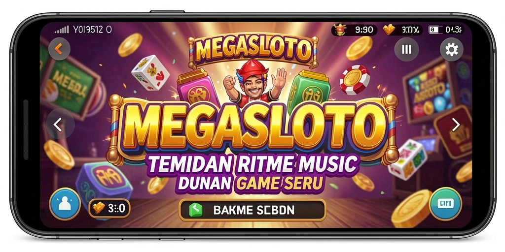 Tampilan gameplay MEGASLOTO dengan berbagai tantangan musik.