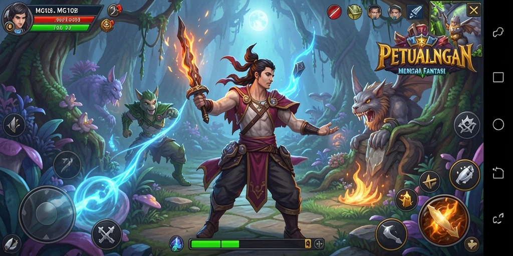 Tangkapan layar gameplay MG108 yang menampilkan petualangan seru di dunia fantasi.