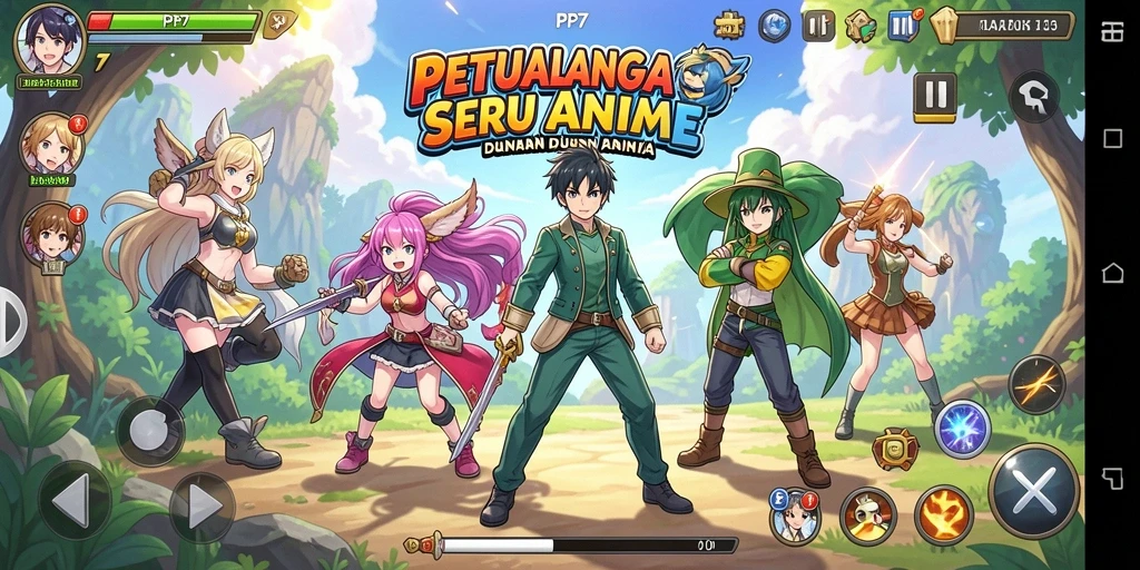 Tampilan menarik dari gameplay PP7 menampilkan pertarungan karakter anime.