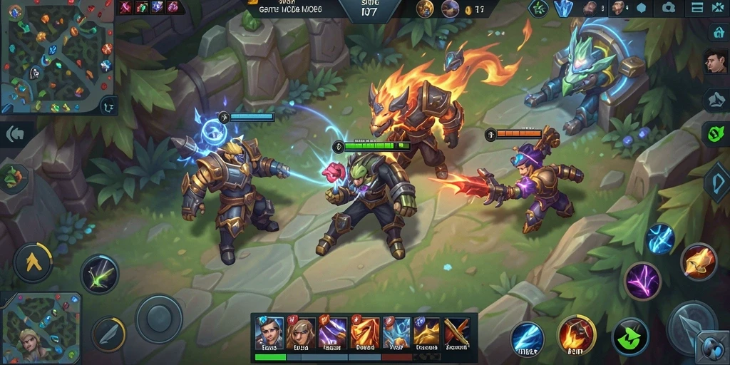 Tangkapan layar SATU77 menampilkan aksi seru dalam pertarungan tim MOBA.