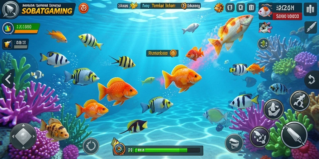 Gameplay SOBATGAMING menampilkan keseruan berburu ikan di lautan.