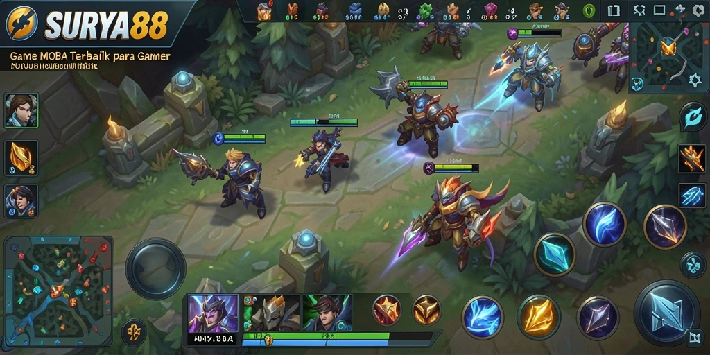 Screenshot gameplay SURYA88 menampilkan pertarungan seru antar hero.