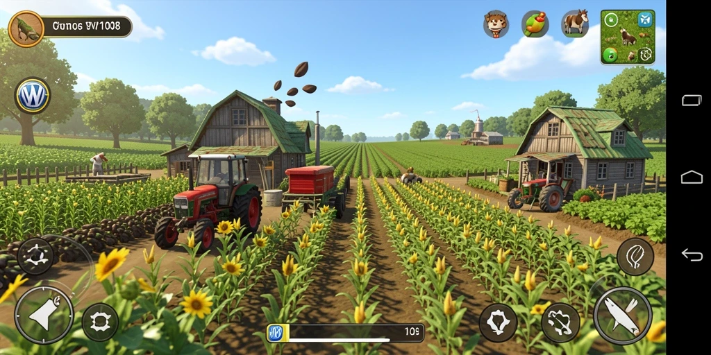 Screenshot VW108 menampilkan gameplay pertanian yang seru dan interaktif.